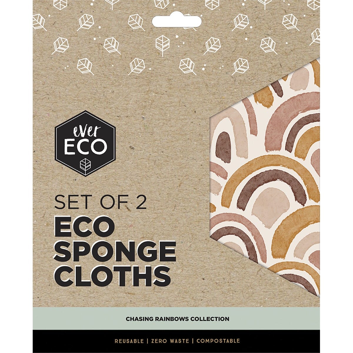 Ever Eco Eco Sponge Cloths Chasing Rainbows Collection 2 Pack featuring two boho watercolour rainbow prints.