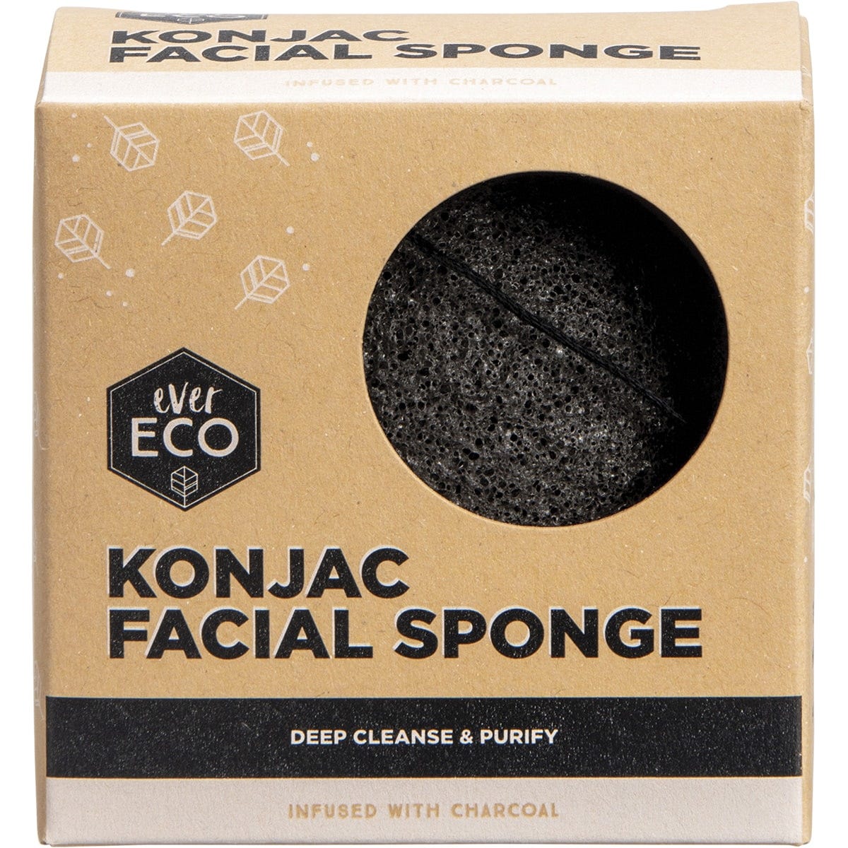 Charcoal-infused konjac facial sponge, a heart-shaped grey exfoliator with a hanging string on a white background.