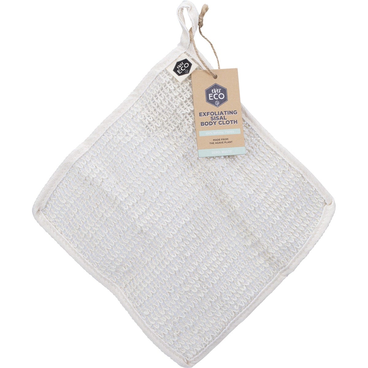 Textured Ever Eco exfoliating body cloth made from 100% natural sisal fibres with a white cotton border.