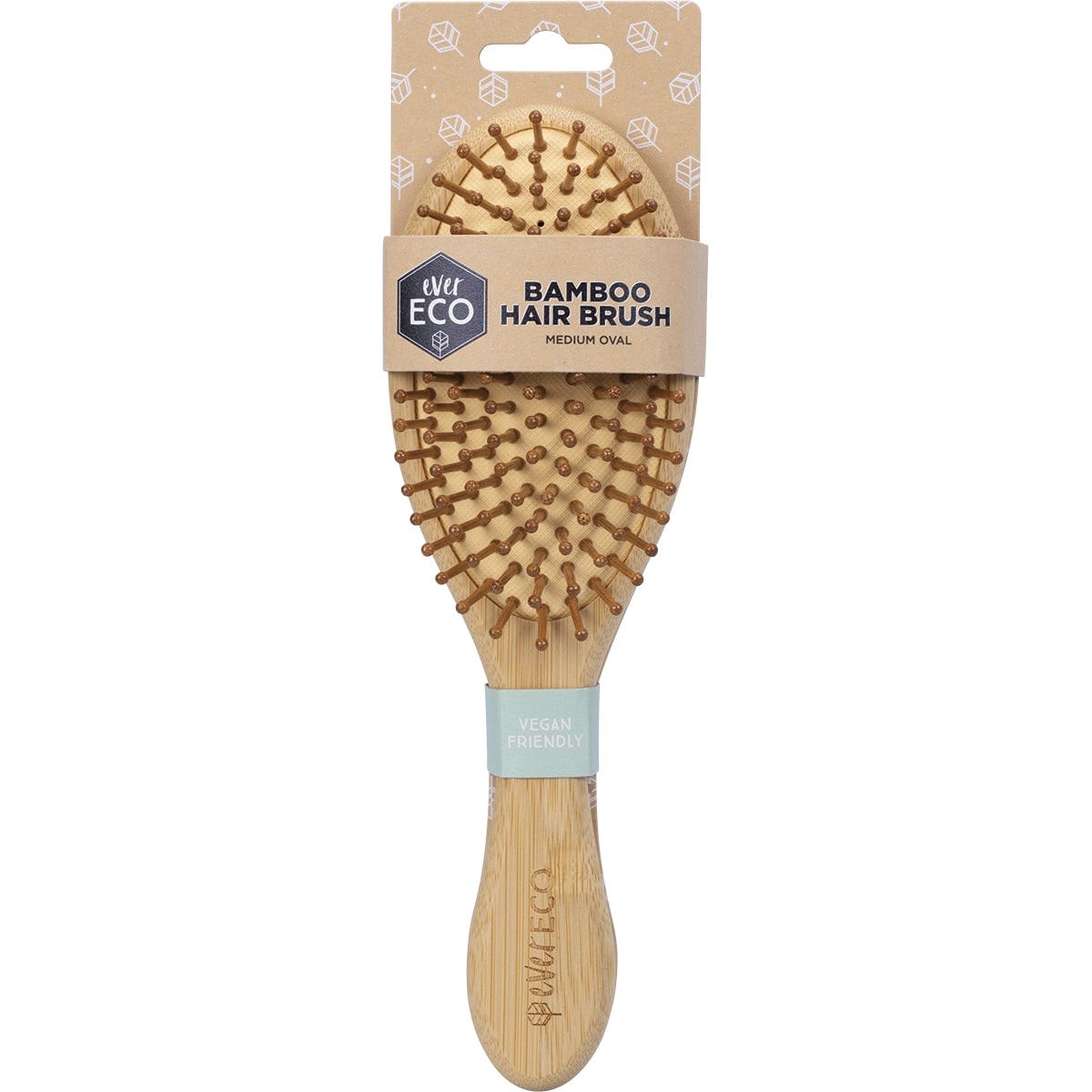 Medium oval hair brush with a natural bamboo handle and bristles on a white background.
