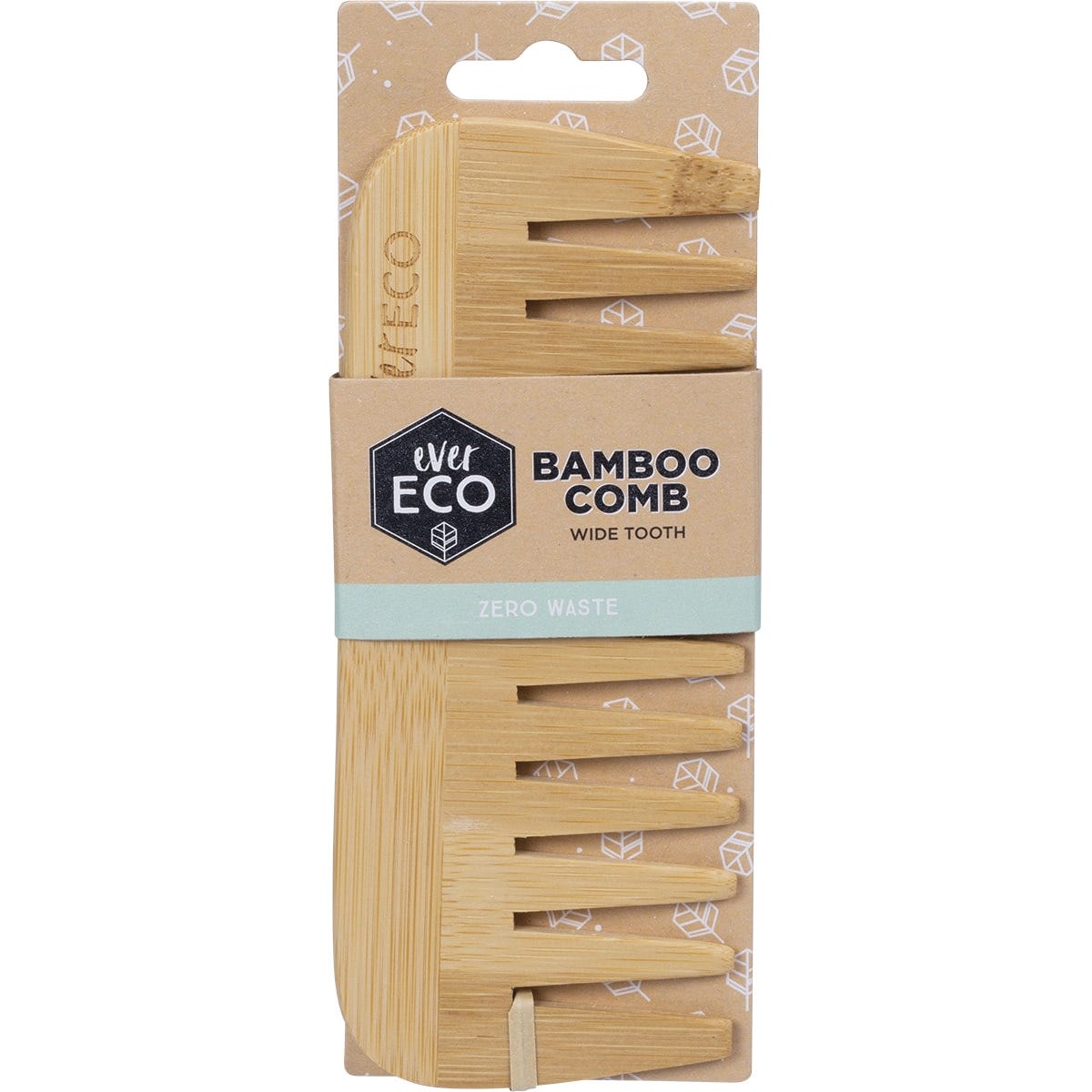 Ever Eco wide tooth bamboo comb for detangling hair, featuring a natural wood grain and sustainable design.