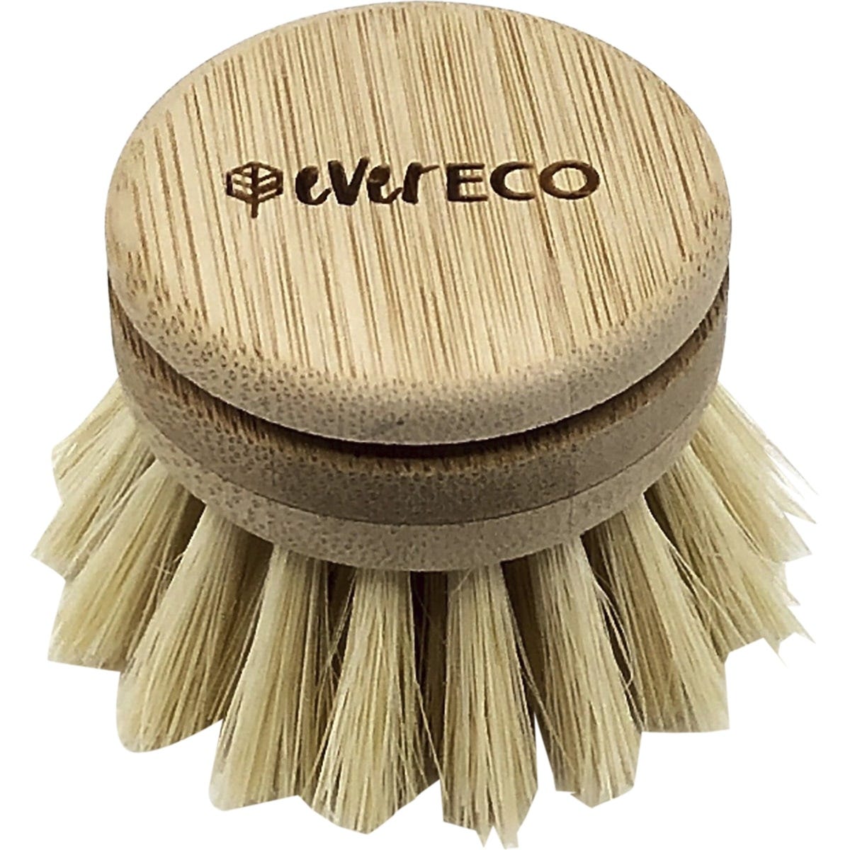 Replacement Ever Eco dish brush head made from sustainable unvarnished wood with natural sisal plant bristles.