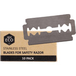Ever Eco 10 pack of double edge stainless steel safety razor blades in a brown recyclable cardboard box.