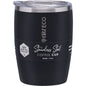Onyx black 295ml insulated stainless steel coffee cup with a clear sliding lid and matte powder coated finish.