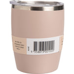 Rose-colored 295ml Ever Eco insulated coffee cup with a clear lid, angled right on a white background.