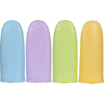Four pastel-colored silicone squeeze-up popsicle molds with attached lids.