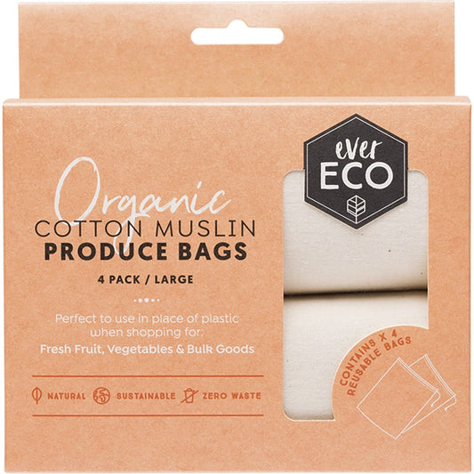 Ever Eco Reusable Produce Bags Organic Cotton Muslin 4 Pack