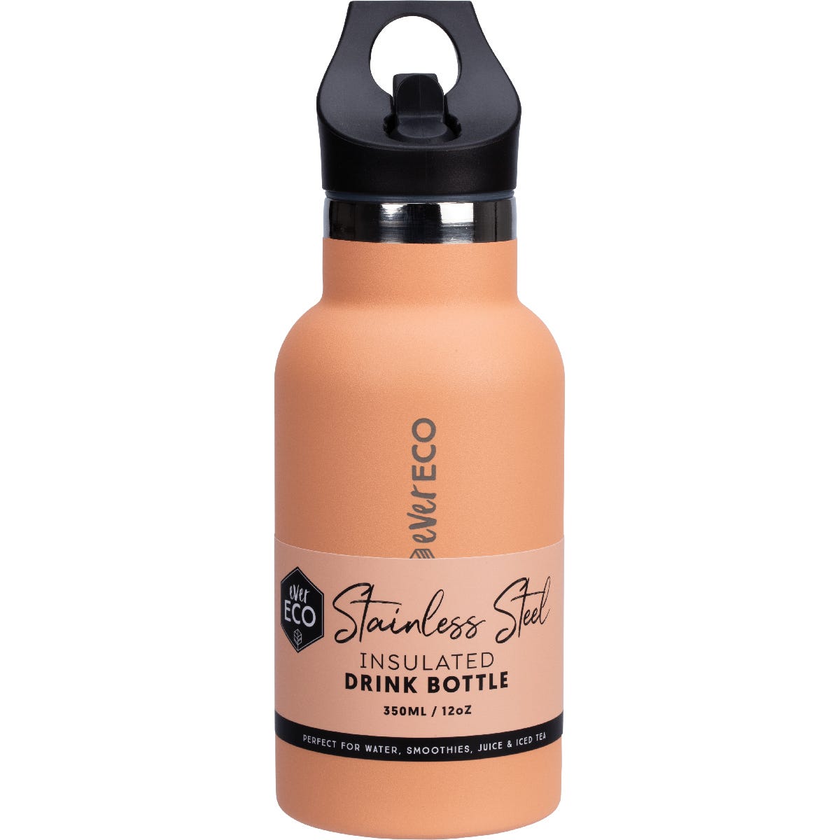 Peach 350ml Ever Eco insulated stainless steel bottle in Los Angeles peach with a matte finish on a white background.
