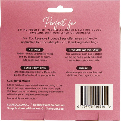 Ever Eco Reusable Produce Bags Organic Cotton Mixed Set(2 x Muslin bags & 2 X Net bags) 4 Pack