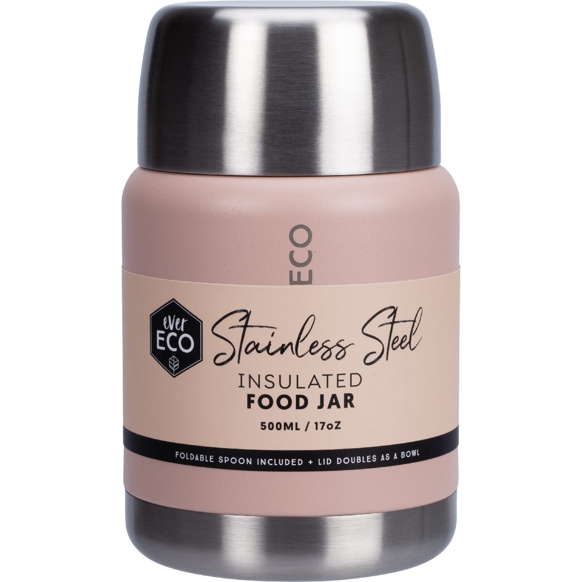 Ever Eco Insulated Stainless Steel Food Jar Rosewith Foldable Spoon & Bowl 500ml