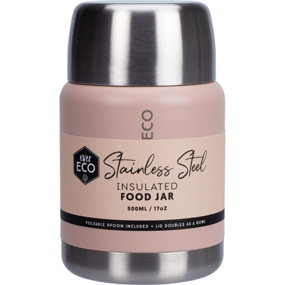 Ever Eco Insulated Stainless Steel Food Jar Rosewith Foldable Spoon & Bowl 500ml