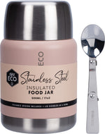 Rose insulated stainless steel food jar with a foldable spoon and lid that doubles as a serving bowl.