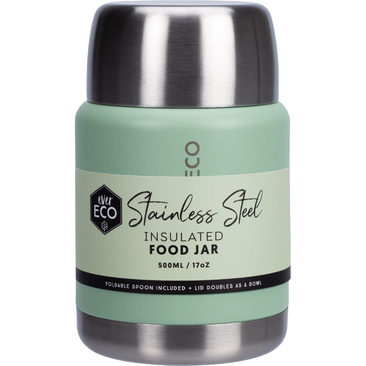 Ever Eco Insulated Stainless Steel Food Jar Sagewith Foldable Spoon & Bowl 500ml
