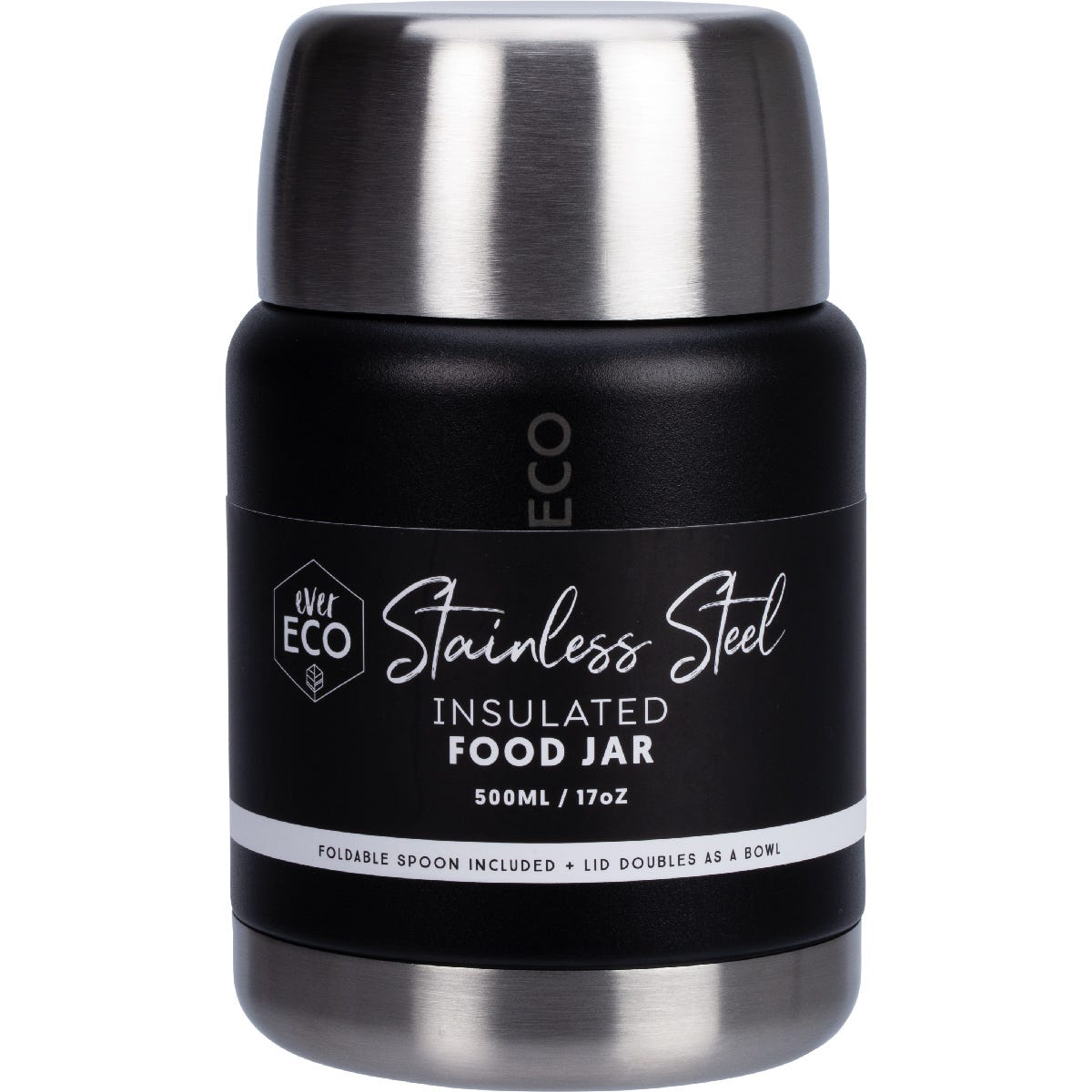 Ever Eco Insulated Stainless Steel Food Jar Onyxwith Foldable Spoon & Bowl 500ml