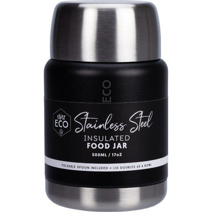 Ever Eco Insulated Stainless Steel Food Jar Onyxwith Foldable Spoon & Bowl 500ml