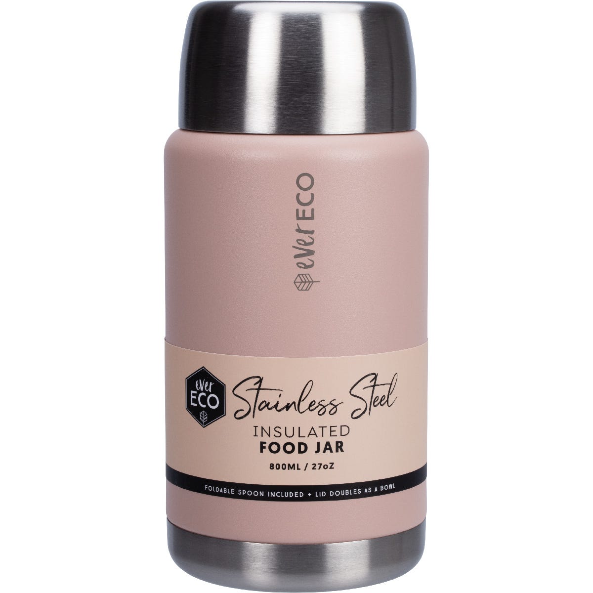 Ever Eco Insulated Stainless Steel Food Jar Rosewith Foldable Spoon & Bowl 800ml
