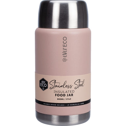 Ever Eco Insulated Stainless Steel Food Jar Rosewith Foldable Spoon & Bowl 800ml