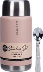 Rose 800ml Ever Eco insulated stainless steel food jar with foldable spoon and bowl components.