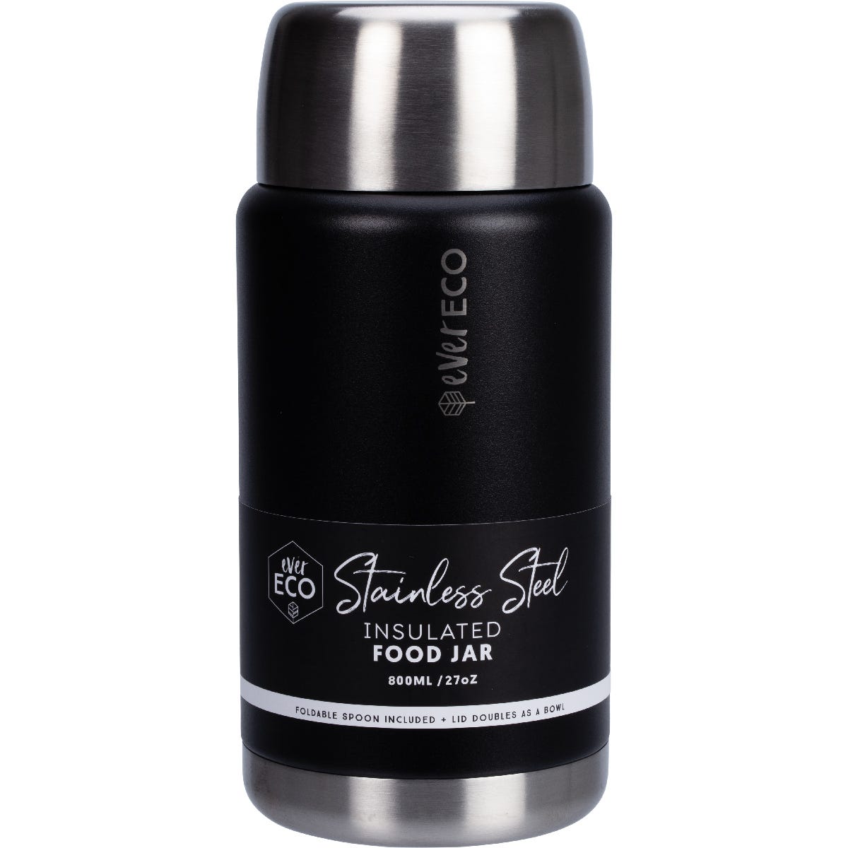 Onyx 800ml Ever Eco insulated stainless steel food jar with a matte black finish on a white background.