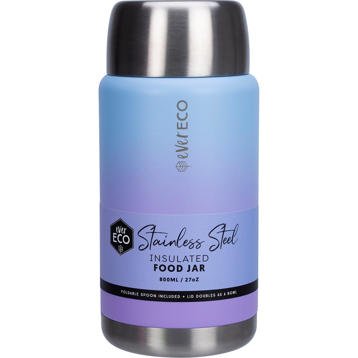 800ml Balance blue insulated stainless steel food jar with a foldable spoon and lid that doubles as a bowl.