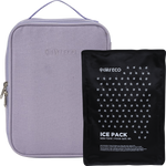 Lilac Ever Eco insulated lunch bag with a carry handle and a blue gel ice pack on a white background.
