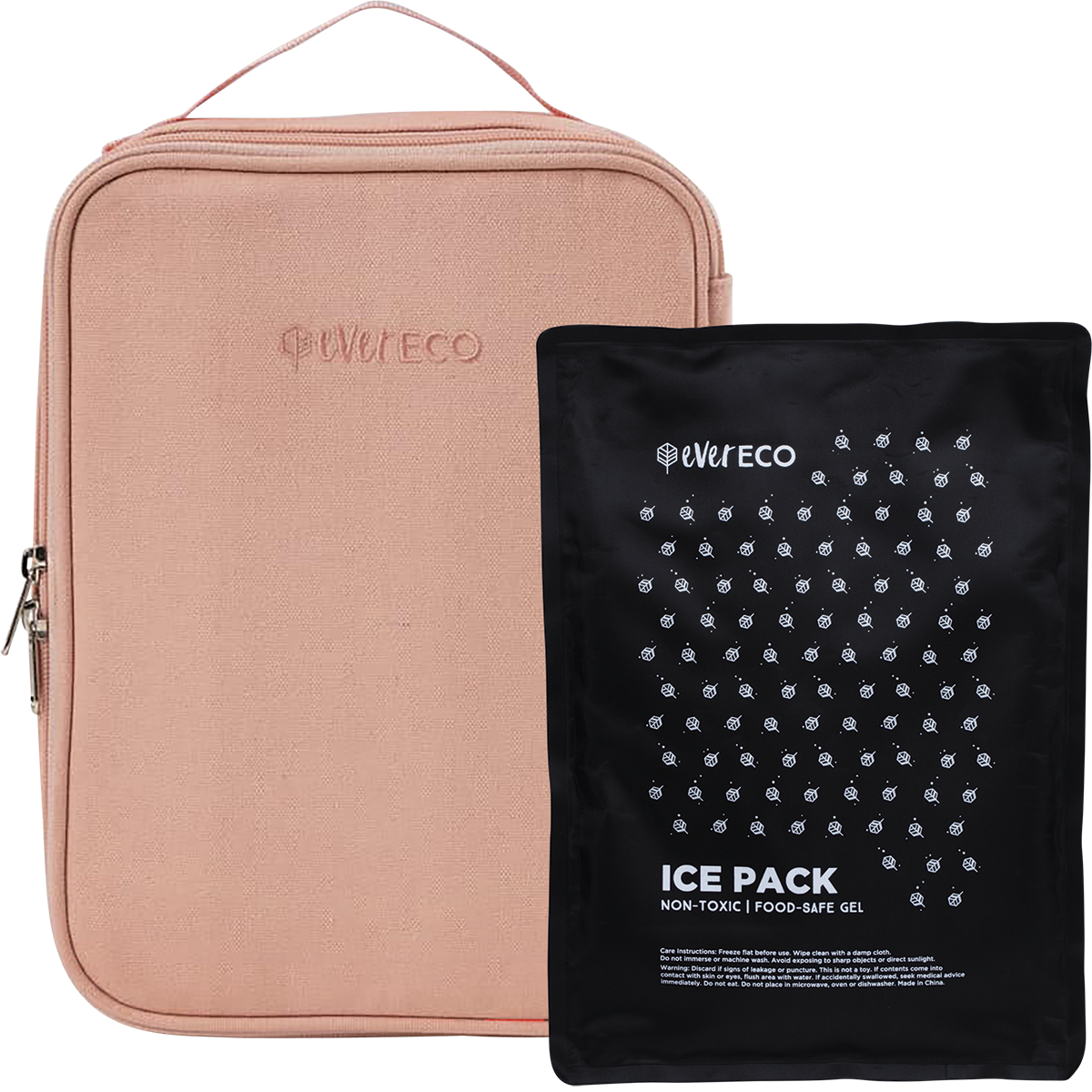 Pink Ever Eco insulated lunch bag in Sorbet with a matching gel ice pack and carrying handle.