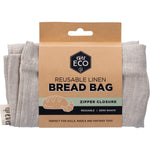 Ever Eco reusable linen bread bag with a black zipper and logo, made from natural unbleached French flax linen.