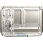 Ever Eco 5 compartment stainless steel bento lunch box in Cove blue shown open with a matching blue silicone seal.