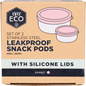 Two-pack of Ever Eco stainless steel leakproof snack pods with sorbet-colored silicone lids on a white background.