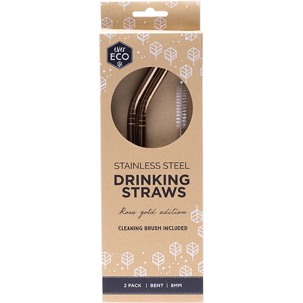 Ever Eco Stainless Steel Straws Bent Rose Gold(Cleaning brush included) 2 Pack