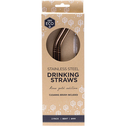 Ever Eco Stainless Steel Straws Bent Rose Gold(Cleaning brush included) 2 Pack