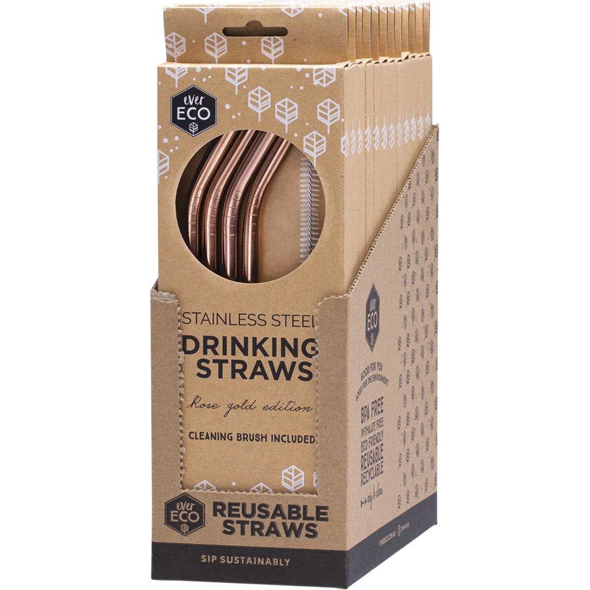 Ever Eco Stainless Steel Straws Bent Rose Gold(Cleaning brush included) 4 Pack