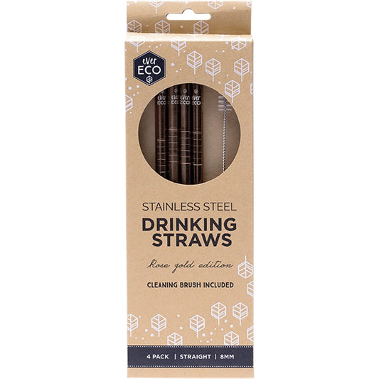 Ever Eco Stainless Steel Straws Straight Rose Gold(Cleaning brush included) 4 Pack