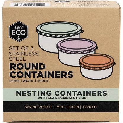 Ever Eco Stainless Steel Round Nesting Containers Spring Pastels 3 Pack