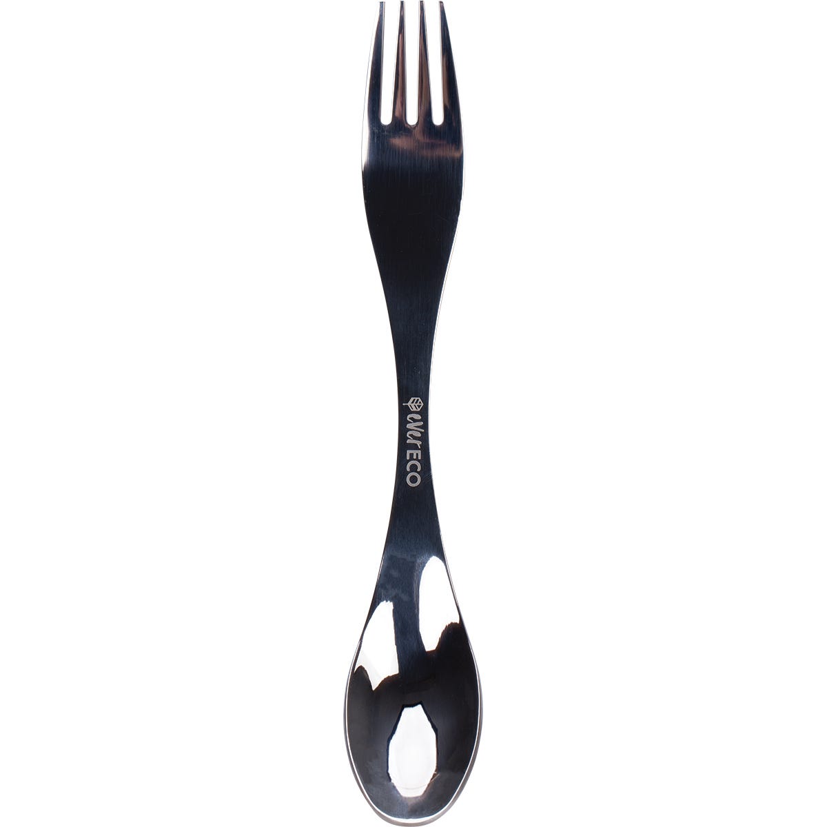 Ever Eco stainless steel spork with a spoon at one end and a fork at the other, shown on a white background.
