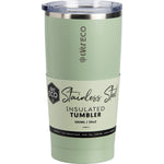 Sage green 592ml Ever Eco insulated stainless steel tumbler with a clear sliding lid on a white background.