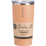 Peach 592ml Ever Eco insulated tumbler with a matte finish and clear sliding lid on a white background.