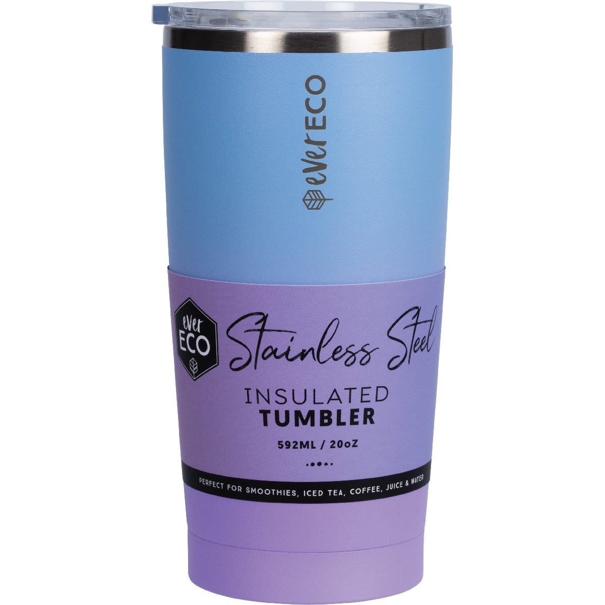 Ever Eco 592ml insulated stainless steel tumbler in Balance featuring a purple and blue ombré matte finish.
