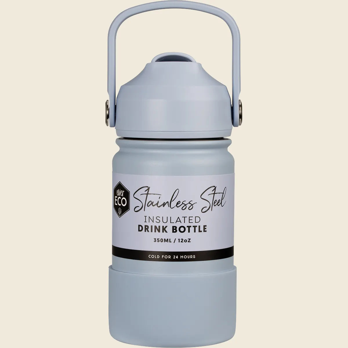 Ever Eco 350ml insulated drink bottle in Cove blue with a matte finish and flip-up straw lid.