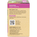 Side view of Planet Organic Immunitea box showing product benefits and a "100% Certified Organic" logo.