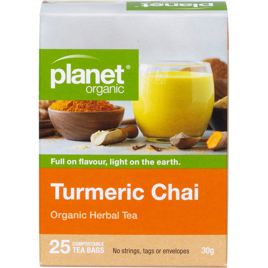 Planet Organic Turmeric Chai Herbal Tea Bags 25 Pack