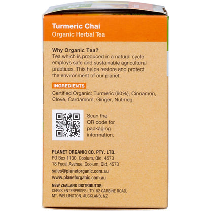 Planet Organic Turmeric Chai Herbal Tea Bags 25 Pack