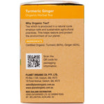Right side of Planet Organic Turmeric Ginger tea box showing ingredients, brewing tips, and Australian made logo.