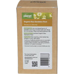 Back of Planet Organic Raw Dandelion Root Tea box showing ingredients, brewing instructions, and organic certification.
