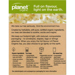 Back of Planet Organic Elderflower tea box with product description, brewing directions, and certified organic logo.