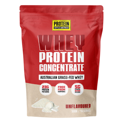 500g bag of Protein Supplies Australia WPC Whey Protein Concentrate Unflavoured on a white background.