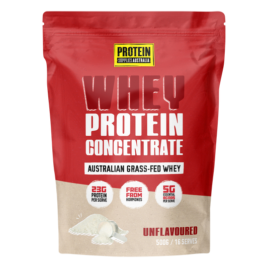 500g bag of Protein Supplies Australia WPC Whey Protein Concentrate Unflavoured on a white background.