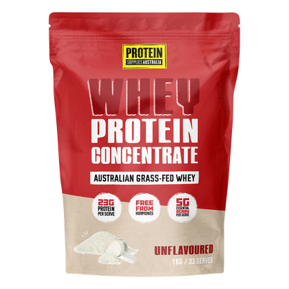 1kg bag of Protein Supplies Australia WPC Whey Protein Concentrate Unflavoured on a white background.
