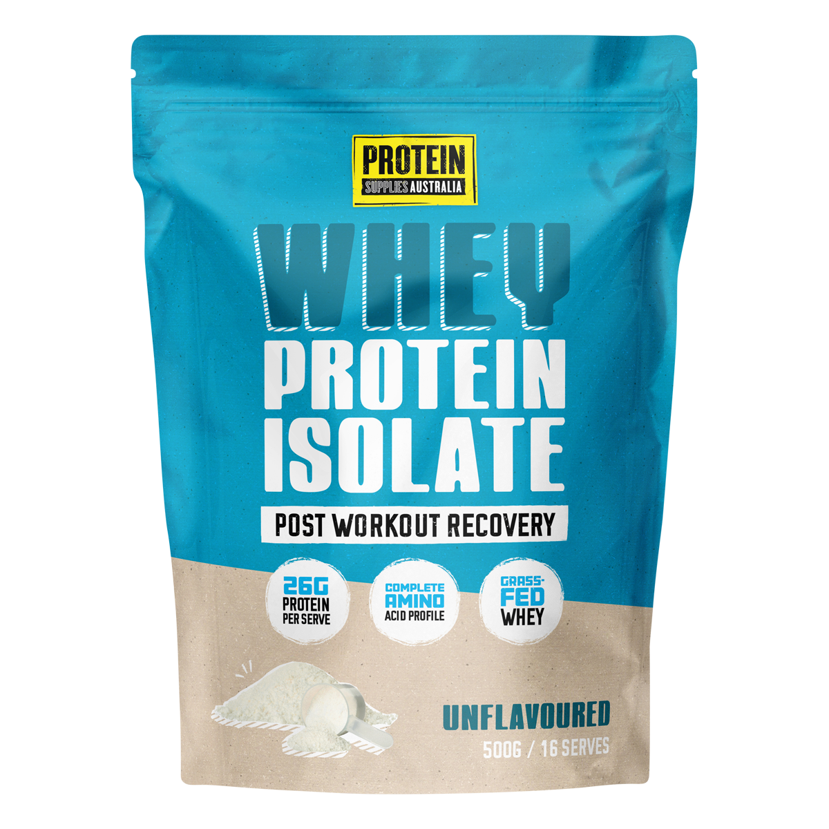 500g bag of Protein Supplies Australia WPI Whey Protein Isolate Unflavoured with a clean, minimalist design.
