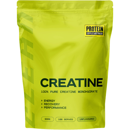 500g tub of Protein Supplies Australia Creatine Monohydrate Unflavoured, a pure micronised vegan-friendly supplement.